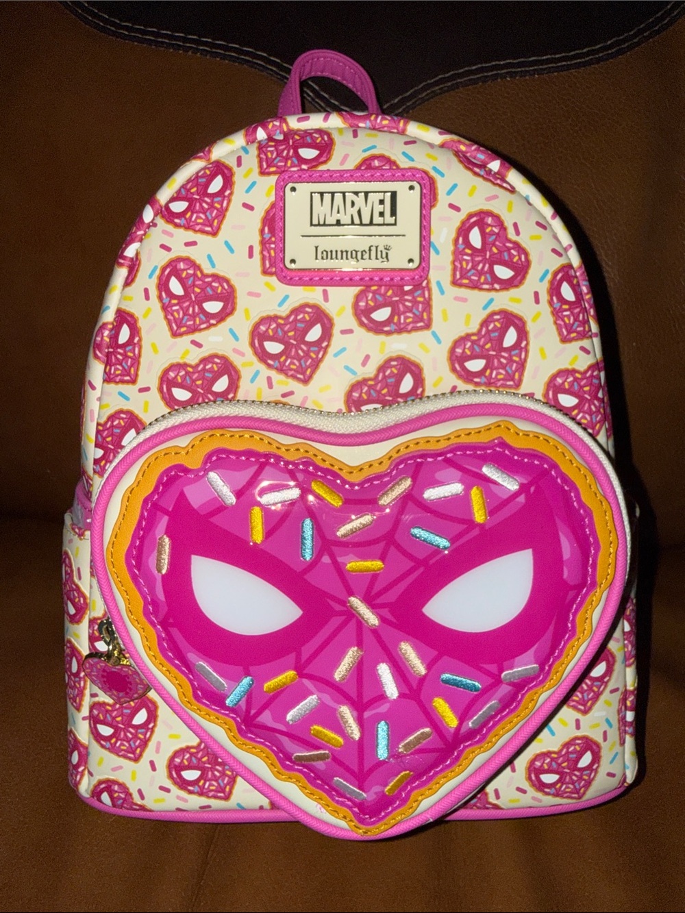 Loungefly Pink Heart Spider Mini Backpack with Multicolor Sprinkles